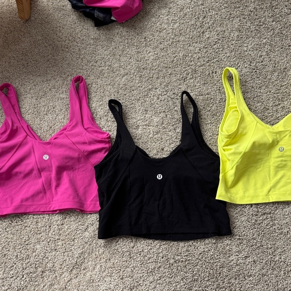 lululemon athletica Cropped V-Neck Tank Trio in Hot Pink, Black & Neon Yellow - Picture 2 of 2